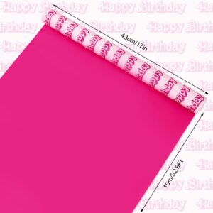 JarThenaAMCS Happy Birthday Wrapping Paper Mini Roll 17in x 32.8Ft Y2K Pink Gift Wrap Paper for Birthday Party Wrapping Supplies