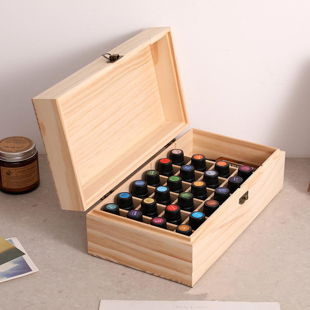 QRZLP Wooden Essential Oil Box, ssential Oils Storage Container Holds 25 Bottles Size 5-15 mL Aromatherapy Holder Carrying Case for Makeup Nail Polish Perfume.