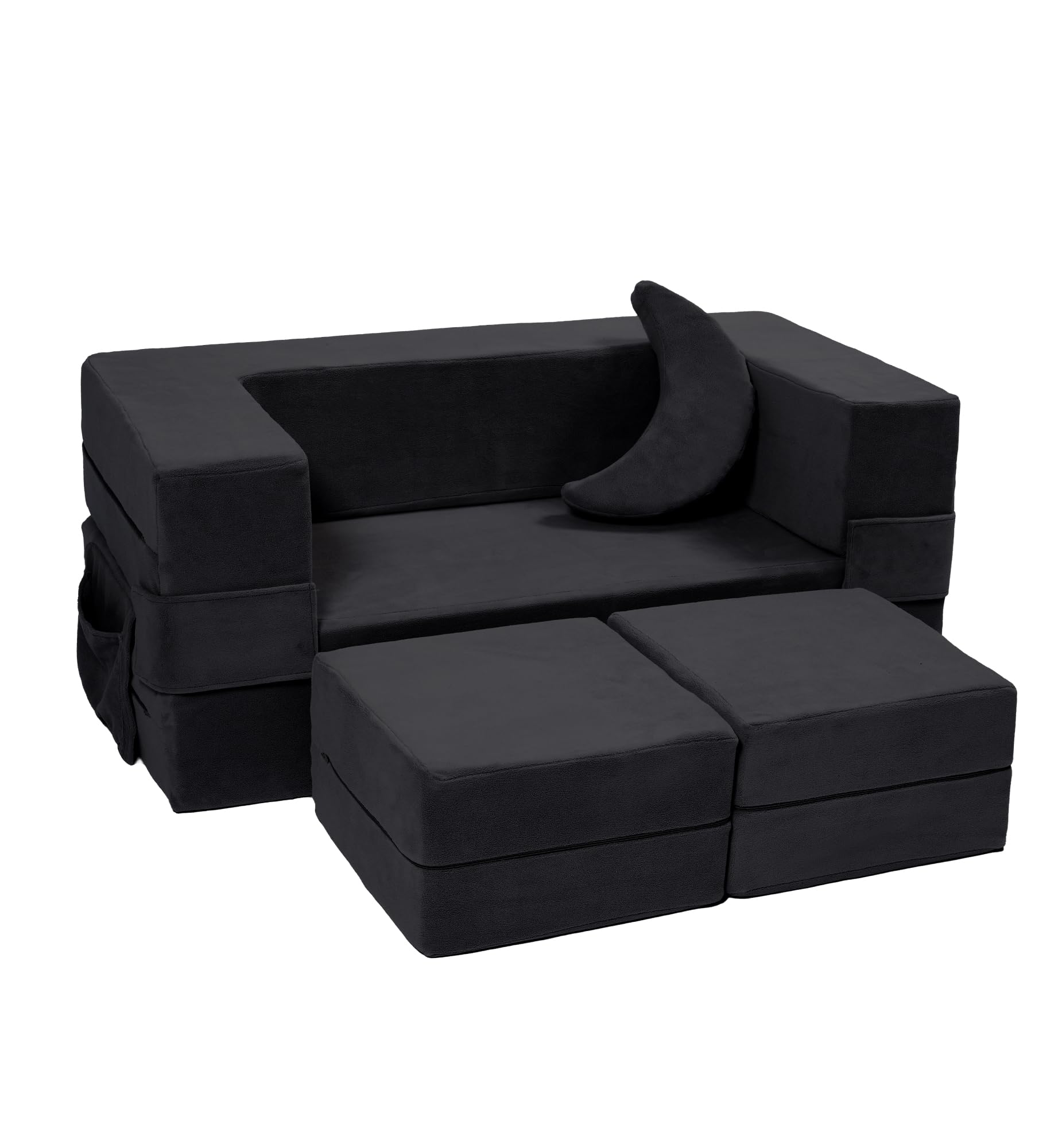 Elftopia Modular Kids Sofa,Toddler Couch Foam Armchair for Kids, Children Convertible Plush Sofa Play Set,Fold Out Sofa Bed(Black)