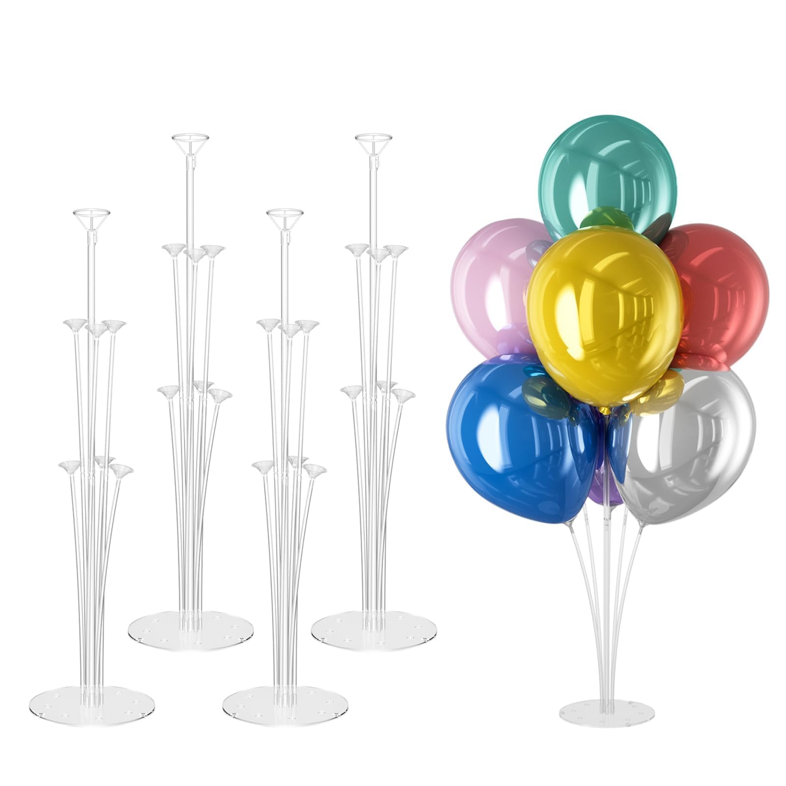 DECOCKRAT 4 Set Balloon Stand Kit - Table Balloon Stands with Base, Easy Assembly Balloon Sticks, Reusable Balloon Holders for Baby Showers, Weddings, Birthdays, Party Decorations.