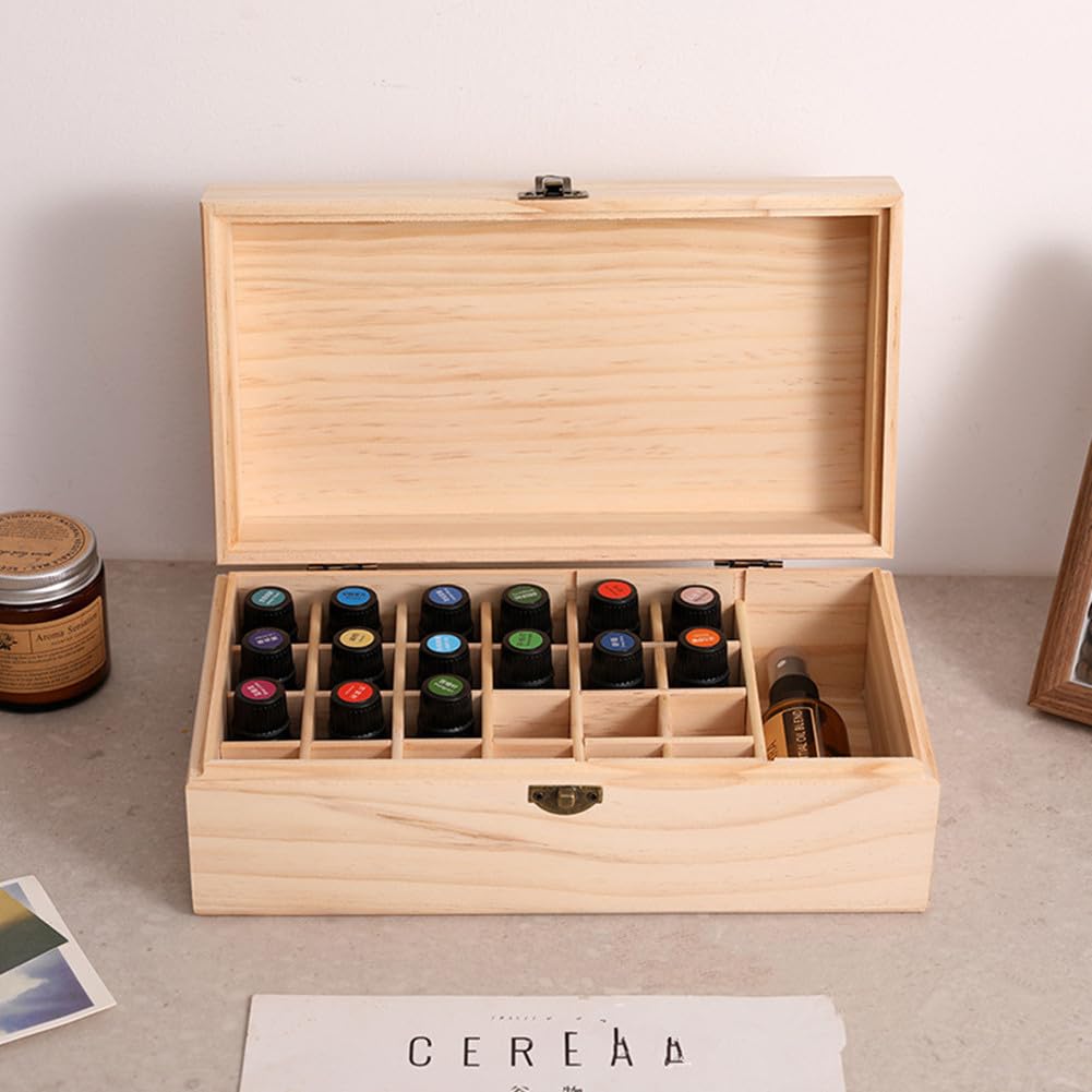 QRZLP Wooden Essential Oil Box, ssential Oils Storage Container Holds 25 Bottles Size 5-15 mL Aromatherapy Holder Carrying Case for Makeup Nail Polish Perfume.