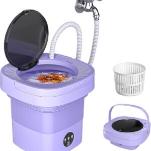 Portable Washing Machine, 11L Capacity Mini Foldable Washer with Drain Basket, 2-in-1 Laundry Machine for B-aby Clothes, Underwear, Apartment, Camping, RV, Travel