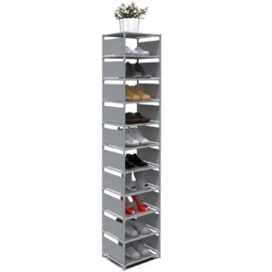 isightguard narrow shoe rack, 10 tier vertical shoe rack for closet entryway tall slim shoe rack for small spaces shinky shoe organizer space saving corner shoe shelf shoe tower (grey)