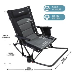 WKFAMOUT Oversized Folding Rocking Camping Chair with Footrest Removable Pillow Portable Outdoor Rocker Padded High Back Ergonomic Armrests for Patio Garden Lawn