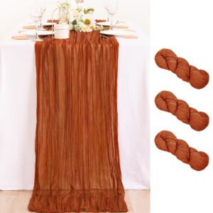 mlmc 3 pack fall table runner terracotta cheesecloth table runner 10ft wrinkled rustic burnt orange cheese cloth table runner bulk 35x120 inches for thanksgiving bridal baby shower decor