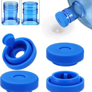 Unique Lot 4pcs 3 & 5 Gallon Water Jug Cap, Reusable 5 Gallon Water Jug Cover for Standard/Screw Tops, Silicone Leak Proof Lids for 55mm Bottles, Water Jug Lid {Blue}