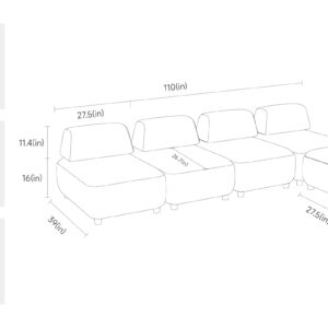 MUT CASA Modular Sectional Sofa, Convertible L Shaped Sectional Sofa Couch with Storage Ottaman, 5 Seat Modular Sofa Couch for Living Room, Beige