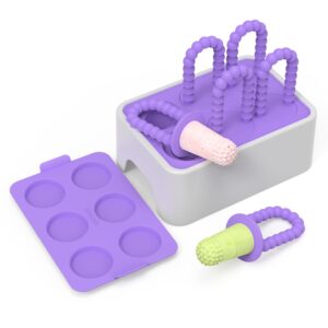 morlike baby tiny pops, 100% silicone popsicle mold for infants 4 months +, breastmilk ice pop molds teethers for teething relief, baby essentials, bpa free & dishwasher safe (purple)