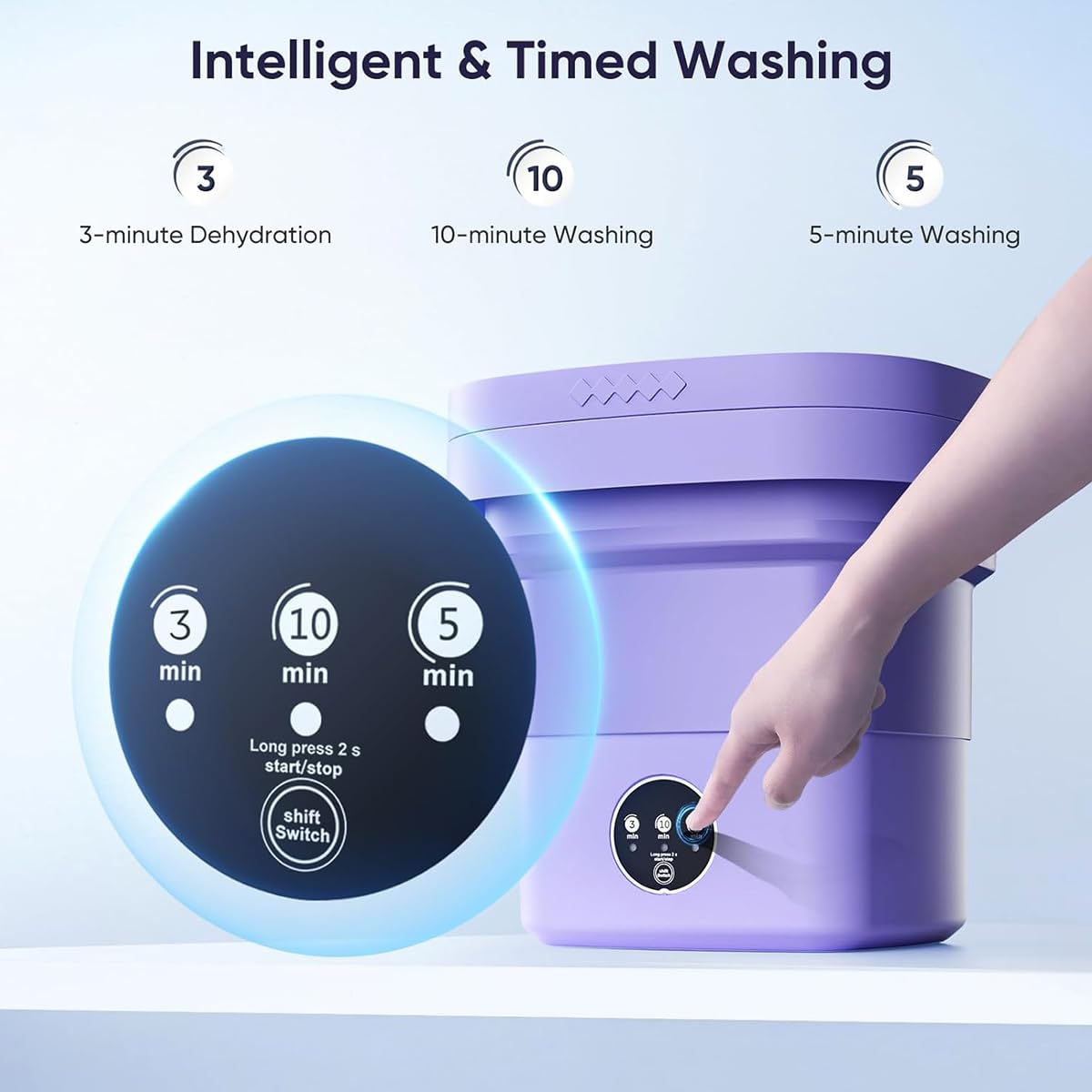 Portable Washing Machine, 11L Capacity Mini Foldable Washer with Drain Basket, 2-in-1 Laundry Machine for B-aby Clothes, Underwear, Apartment, Camping, RV, Travel