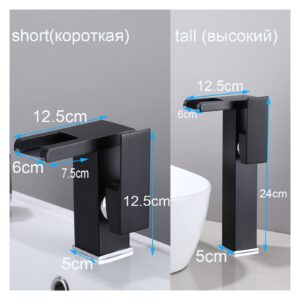 LIANTE LED Bathroom Sink Faucet, Matte Black Waterfall Single Hole Handle RV Bath Vanity Faucets, Wide Glass Spout,Kitchen Faucet