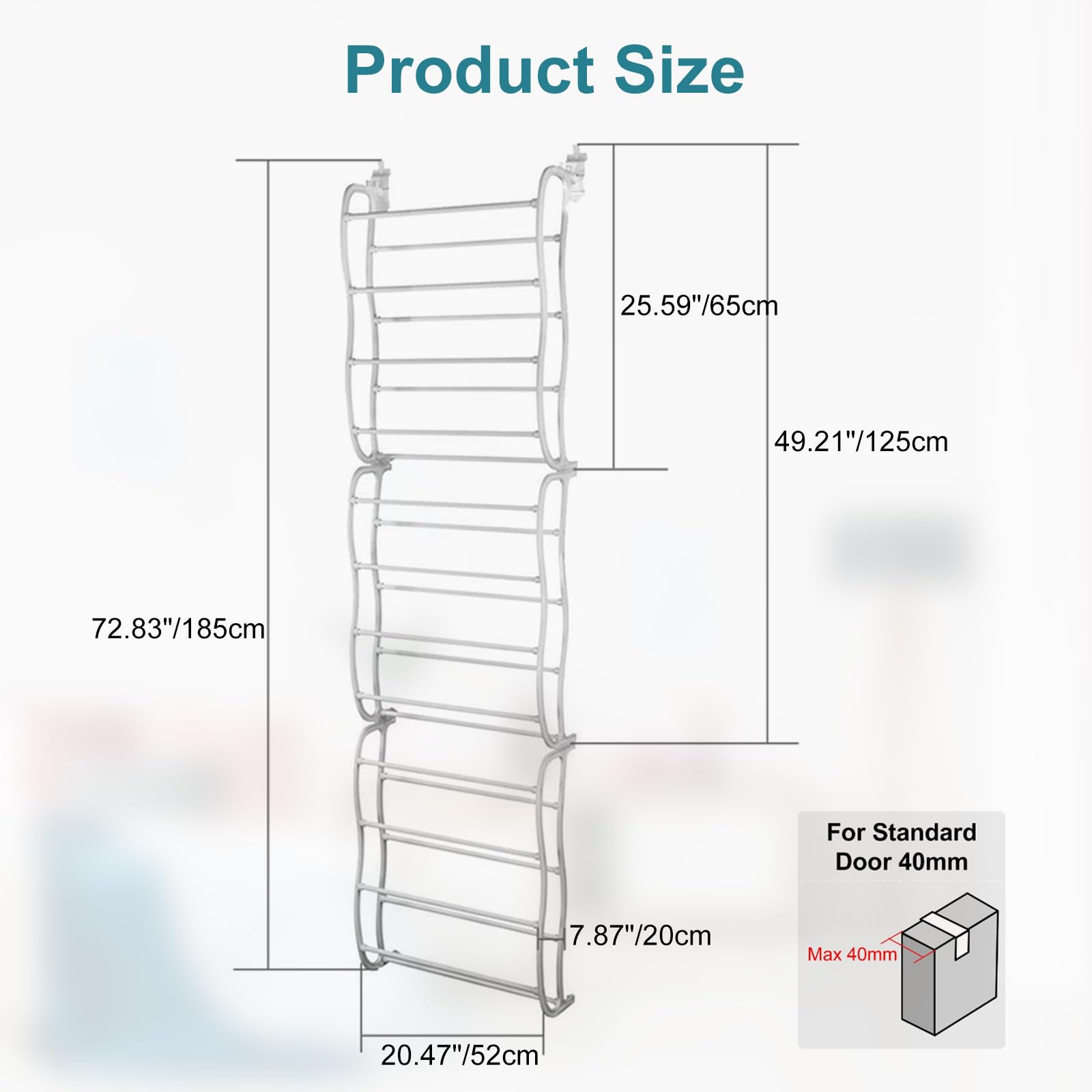 Zorpupoa Over the Door Shoe Rack, 12 Layers 36 Pair Shoes Wall Hanging Shelf Storage Shoe Organizer, Fold-up Non-slip Bars, White