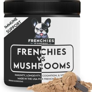 French Bulldog Optimized Mushroom Supplement for Dogs w/Turkey Tail Mushroom, Omega-3, Organic Turmeric – Mushroom Powder Super Food Topper for Dog Immune Support, Digestion, Allergies & Longevity