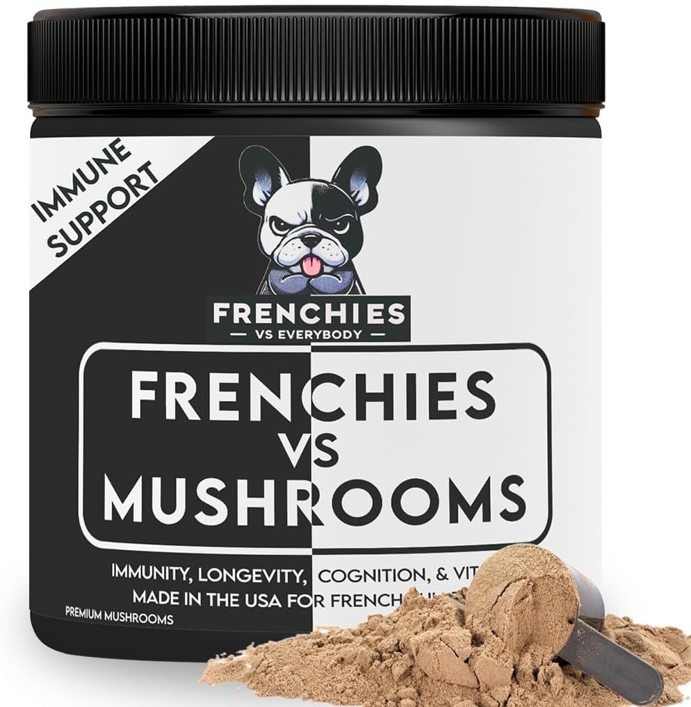 French Bulldog Optimized Mushroom Supplement for Dogs w/Turkey Tail Mushroom, Omega-3, Organic Turmeric – Mushroom Powder Super Food Topper for Dog Immune Support, Digestion, Allergies & Longevity