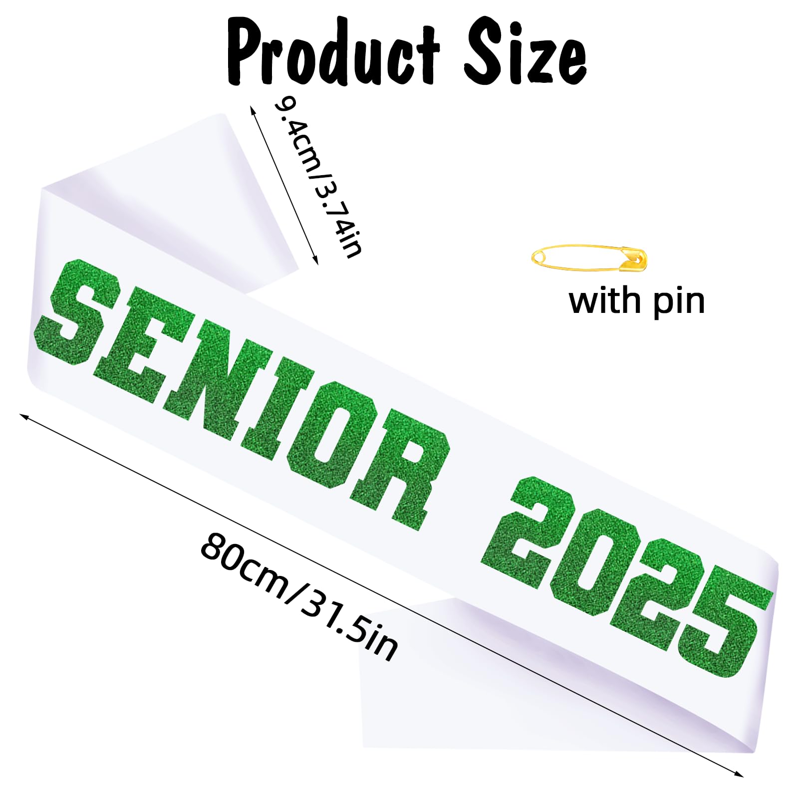 Generic 8 Pcs White Senior 2025 Sashes with Green Glitter Letters - Graduation Celebration sash, Senior Sashes Class of 2025, Senior Cheer Sash, Class Competition Sashes, Graduation Party Supplies