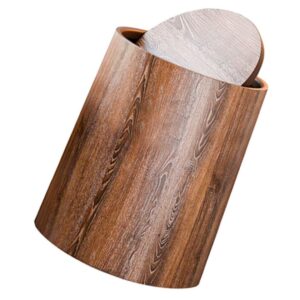 cabilock round imitation wood trash can with swing lid, japanese-style garbage recycling bin, wood waste bin, for bathrooms, powder room, kitchen, home office