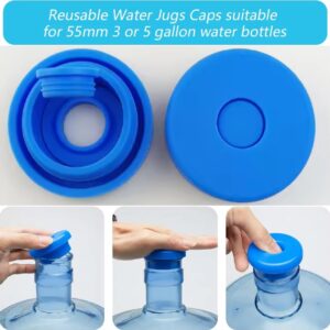 Unique Lot 4pcs 3 & 5 Gallon Water Jug Cap, Reusable 5 Gallon Water Jug Cover for Standard/Screw Tops, Silicone Leak Proof Lids for 55mm Bottles, Water Jug Lid {Blue}