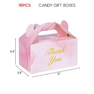 VGOODALL 16PCS Party Favor Boxes, Mini Pink Gable Boxes Marbleized Gift Boxes Thank You Gift Boxes Treat Boxes for Birthday Wedding Party Bridal Shower, 6×3.5×3.4 Inch