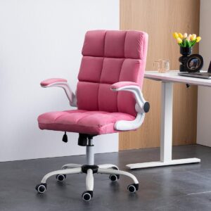 desk chair comfy office chair velvet home office chair ergonomic executive chair, comfortable computer chair with wheels swivel flip-up arms, faux fur chair with back support (pink, small)