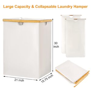 WOWLIVE 165L Double Laundry Hamper with Lid Bamboo Laundry Basket 2 Section,Large Dirty Clothes Hamper with Removable Laundry Bags,Laundry Bin Organizer Storage for Dorm,Bedroom,Bathroom,Beige