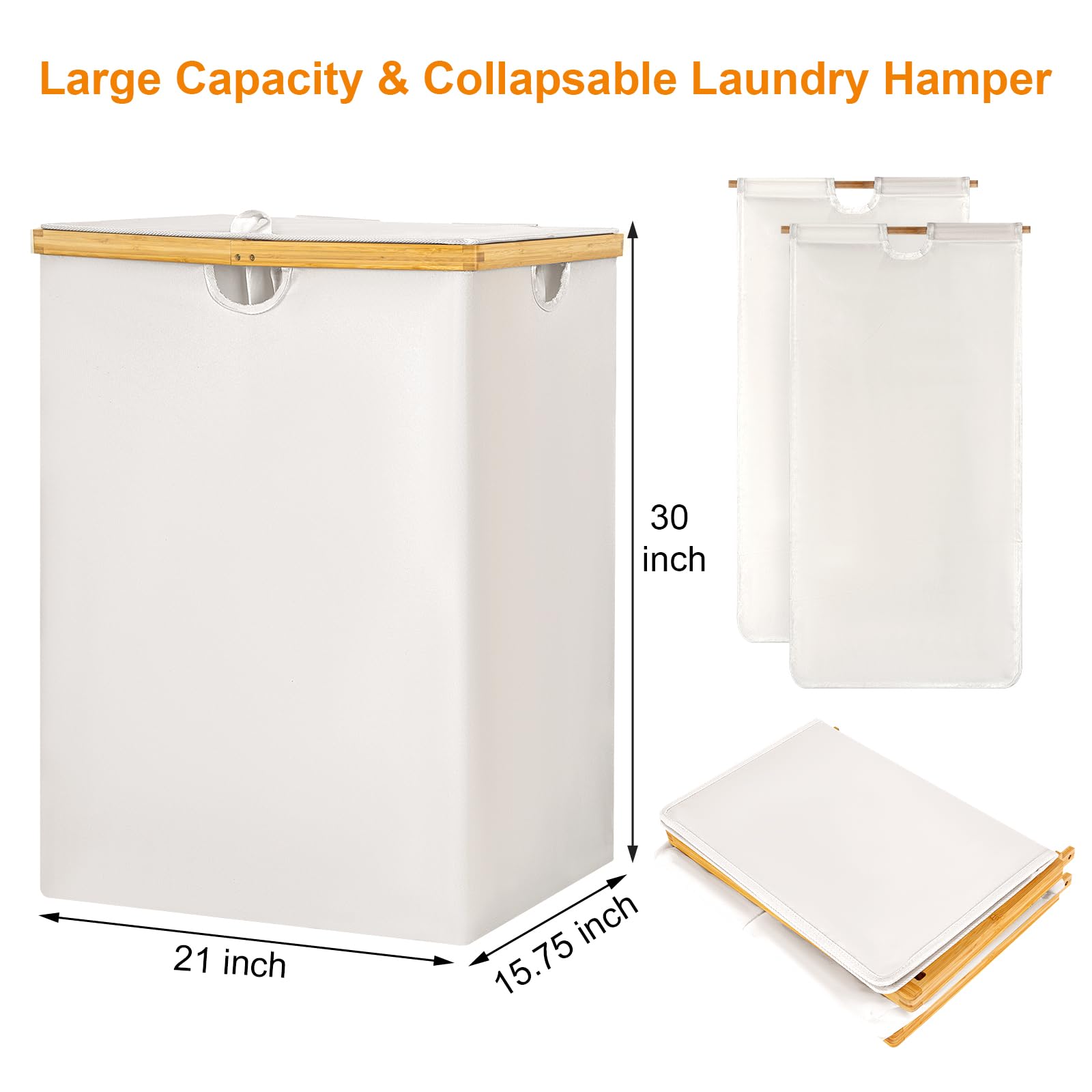 WOWLIVE 165L Double Laundry Hamper with Lid Bamboo Laundry Basket 2 Section,Large Dirty Clothes Hamper with Removable Laundry Bags,Laundry Bin Organizer Storage for Dorm,Bedroom,Bathroom,Beige