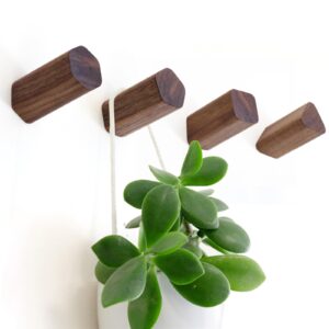 cuwuu's modern wood wall hooks 4 pack coat hooks natural wooden rack mounted in bathroom entryway for hanging clothes towels backpacks hats keys wood wall decor hooks(walnut wood)