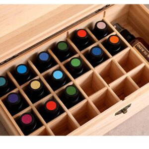 QRZLP Wooden Essential Oil Box, ssential Oils Storage Container Holds 25 Bottles Size 5-15 mL Aromatherapy Holder Carrying Case for Makeup Nail Polish Perfume.