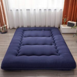 heimorn japanese floor futon mattress, 4" thicken tatami mat sleeping pad foldable roll up boys girls dormitory mattress kids lounger pillow bed, blue, queen