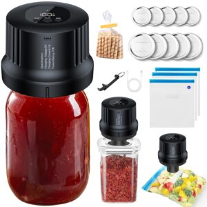 yanoy electric mason jar vacuum sealer kit for wide mouth and regular mouth mason jars, food saver bags & vacuum seal containers, 𝟮𝟬𝟮𝟰 𝐒𝐦𝐚𝐫𝐭 𝐔𝐩𝐠𝐫𝐚𝐝𝐞 - 𝐁𝐥𝐚𝐜𝐤 𝐏𝐫𝐨