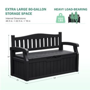 Greesum 70 Gallon Outdoor Storage Bench, Resin Patio Furniture with Armrest,Waterproof and Durable, Perfect to Garden, Poolside and Lawn, Black