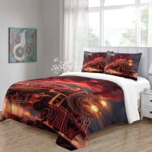 ERGTT Aerial Train Comforter Covers 3D Print Steam Quilt Cover for Teens and Adults Duvet Cover Bedding Set Soft Microfiber with Zipper Closure with Pillow Cases 3 Pieces Full（203x228cm）