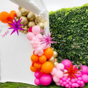 137Pcs Pink and Orange Balloons Garland Arch Kit with Stars - 5 10 12 18 inch Hot Pink Light Pink Orange Gold Latex Balloons for Birthday Baby Shower Graduation Tropical Party Decorations