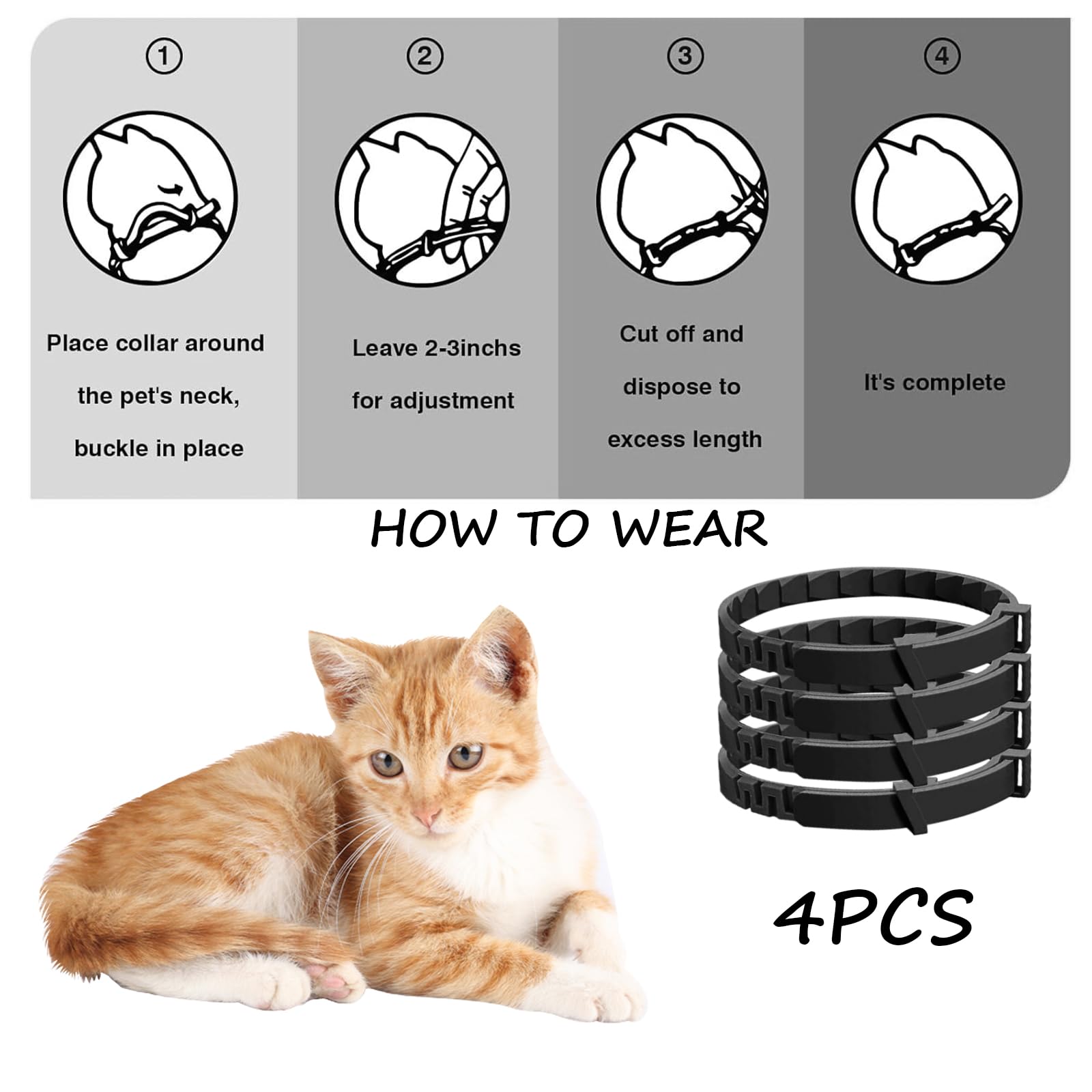 4Pcs Relaxants Cat Calming Collar for Anxiety Relief & Overgrooming - Effective Pheromone Cat Collar for Anti-Aggression & Indoor Cats - Therapet Calm Collar for Comfort Zone Relaxation (Black)