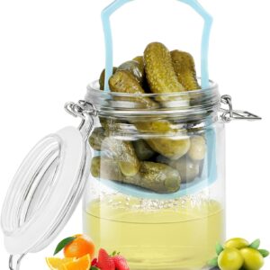 Glass Pickle Jar with Strainer, 25oz Pickle Container with Pickle Holder Keeper Lifter, Pickle Storage Flip Jar for Olives, Gherkins, Sliced Pickles