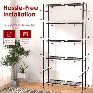 Sakugi Storage Shelves - 5 Tier Shelf Organizer, Heavy Duty Garage Shelving Unit with Leveling Feet, Stable Metal Shelves Organizer for Pantry, Kitchen and Closet, 33.1" W X 12.6" D X 72.0" H, Black