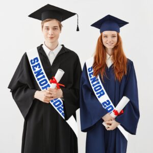 8 Pcs White Senior 2025 Sashes with Royal Blue Glitter Letters - Graduation Celebration sash, Senior Sashes Class of 2025, Senior Cheer Sash, Class Competition Sashes, Graduation Party Supplies