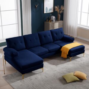 peihonget u shaped sectional couch, convertible sectional sofa couch, u-shaped modern fabric modular sofa, 4 seat sofa set for living room (blue)