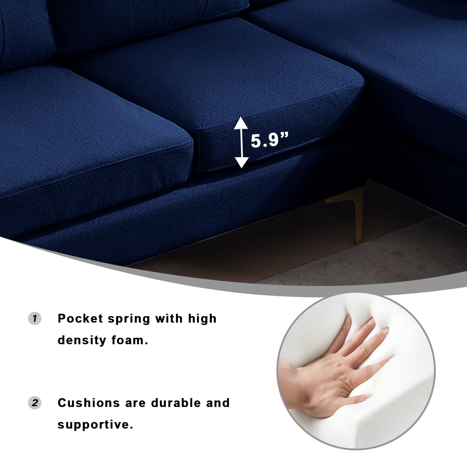 PEIHONGET U Shaped Sectional Couch, Convertible Sectional Sofa Couch, U-Shaped Modern Fabric Modular Sofa, 4 Seat Sofa Set for Living Room (blue)