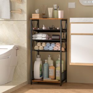 ThreeHio 5 Tier Bathroom Storage Shelf, Bathroom Standing Shelf with fences, Freestanding Shelving Units and Storage Hair Tool Organizer Stand Table Floor Open Shelf for Living Room, Bedroom, Bathroom