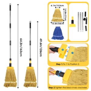 Commercial Mop, Looped-End String Industrial Mop, Heavy Duty Mops with 2 String Mop Heads for Floor Cleaning, Blue/Yellow