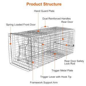 ECOOOL Large Live Animal Trap Cage 30""x11""x12"" Collapsible Heavy Duty Humane Live Animal Trap for Raccoons,Squirrel,Cats,Gopher,Beavers,Chipmunk,Groundhogs,Shunks,Easy to Catch and Release, Silver