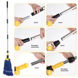 Commercial Mop, Looped-End String Industrial Mop, Heavy Duty Mops with 2 String Mop Heads for Floor Cleaning, Blue/Yellow