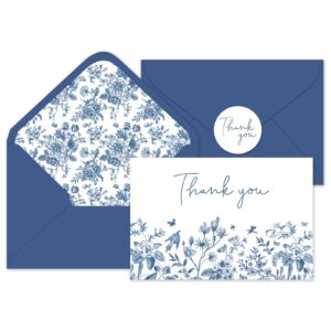 whaline 36pcs blue floral thank you cards with envelope stickers wild floral thank you note cards for wedding bridal shower birthday supplies