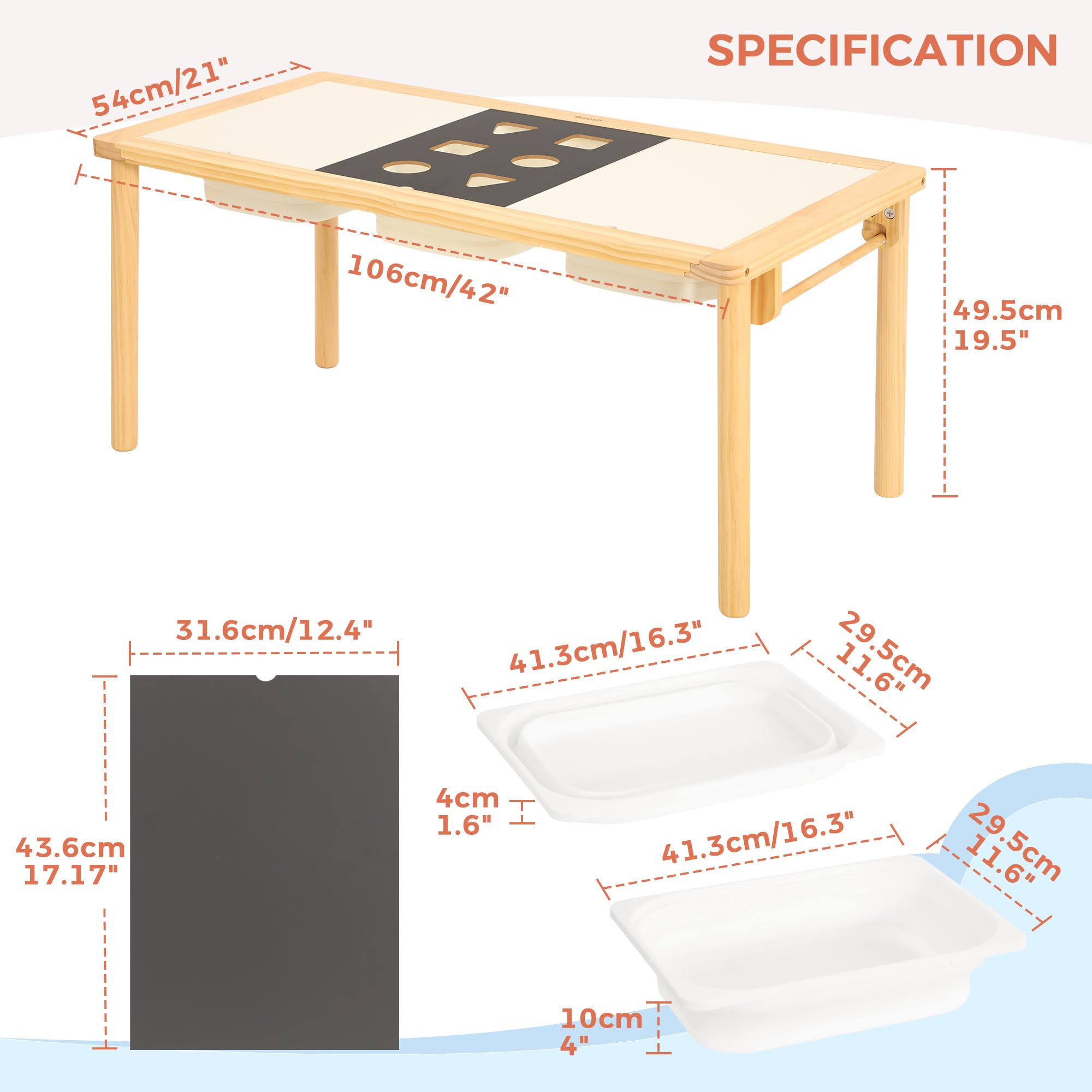 Sensory Table with 3 Foldable Storage Bins, Multifunction Wooden Sand and Water Table with Double-Side Board & Paper Roll Dispenser, Activity Game Table, Indoor Outdoor Use, for Kids