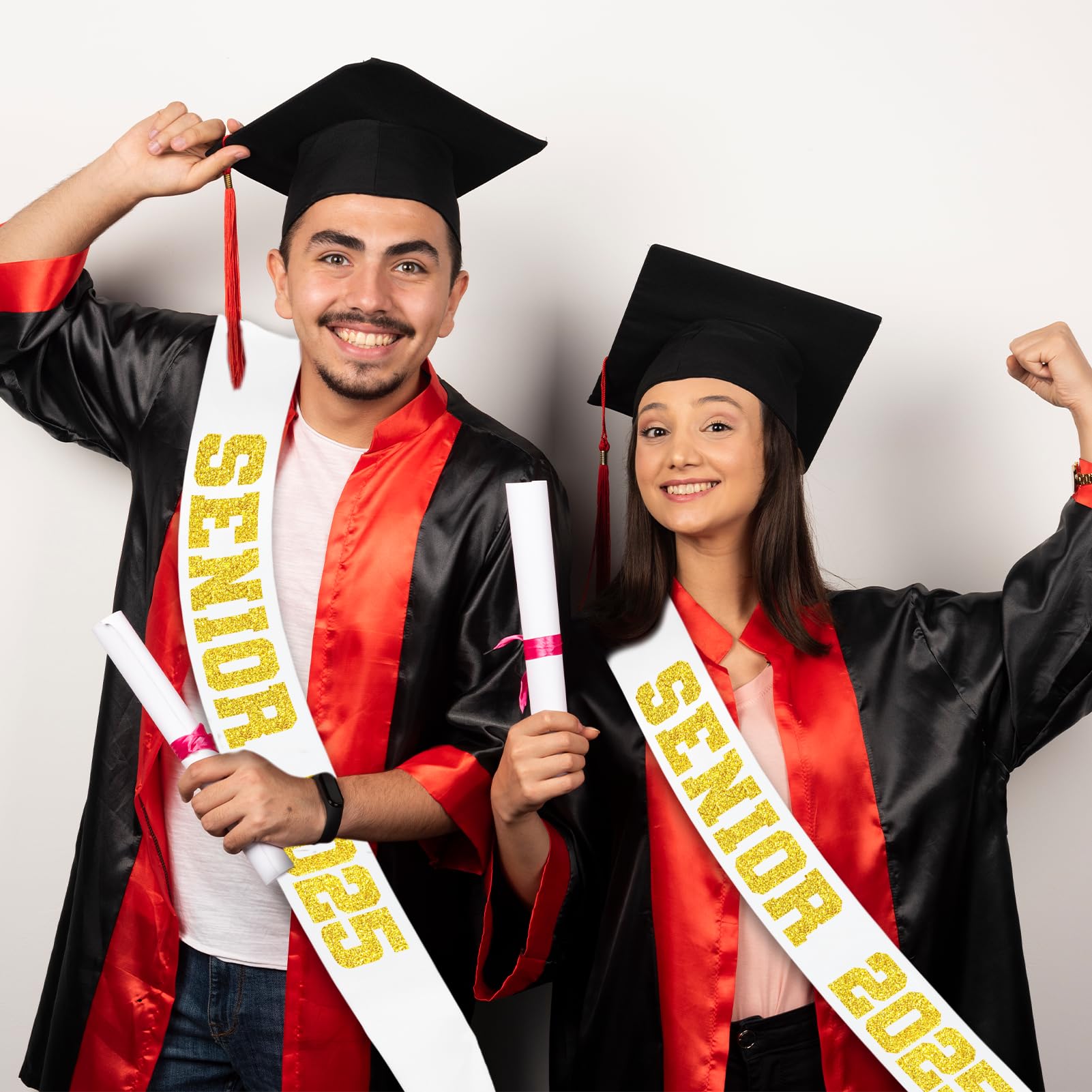 Generic 8 Pcs White Senior 2025 Sashes with Gold Glitter Letters - Graduation Celebration sash, Senior Sashes Class of 2025, Senior Cheer Sash, Class Competition Sashes, Graduation Party Supplies