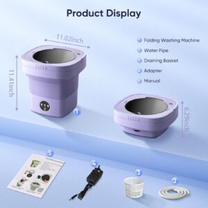 Portable Washing Machine, 6.5L Capacity Mini Foldable Washer with Drain Basket, 2-in-1 Laundry Machine for B-aby Clothes, Underwear, Apartment, Camping, RV, Travel