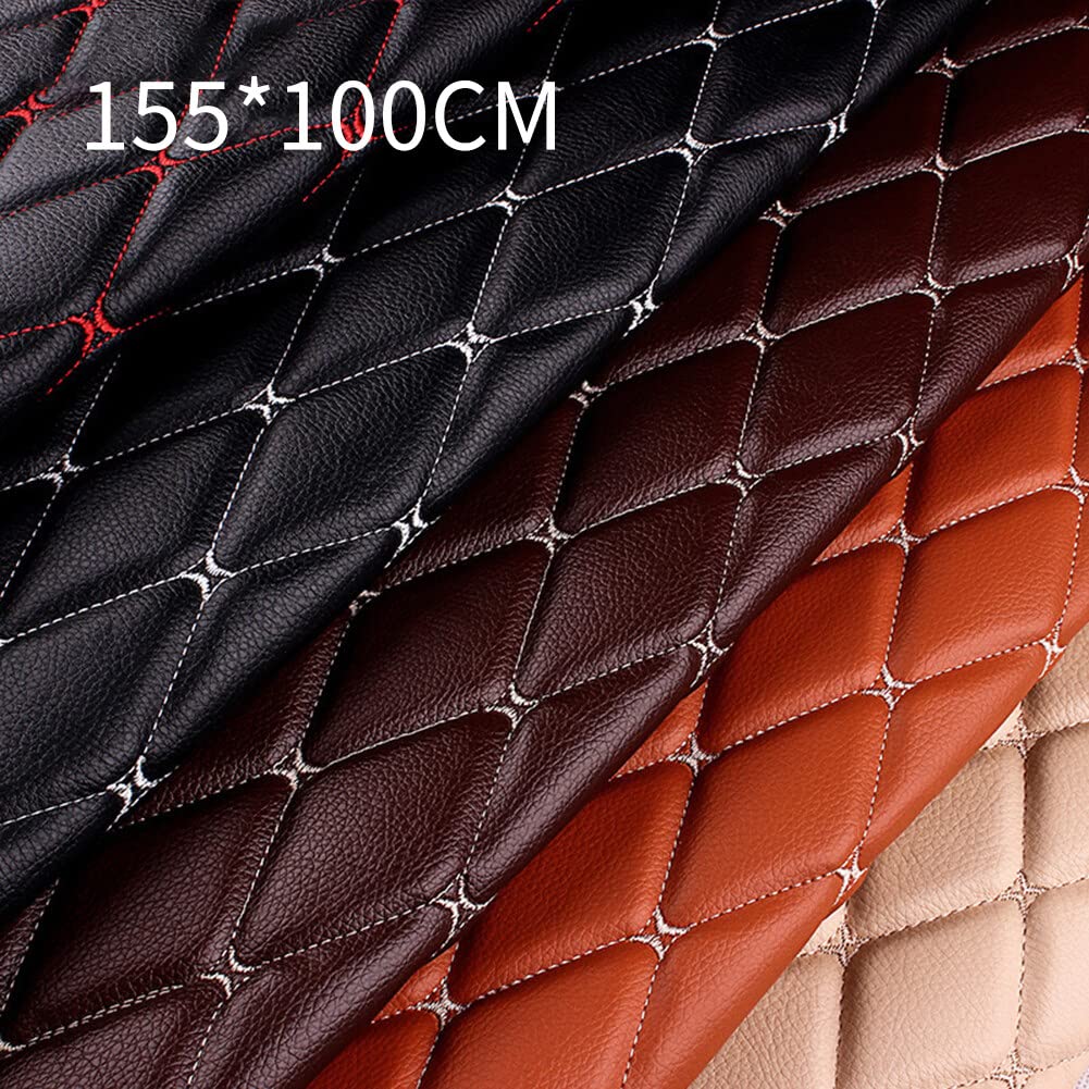 2Pcs Quilted Foam Fabric Faux Leather Thick Sponge Backing Faux Leather Diamond Fluted Car Seating Vehicle Upholstery for Car Headliner, Furniture Upholstery, Headboards, 155x100CM