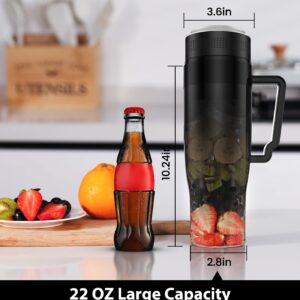 Portable Blender, 300W Blender for Smoothies and Shakes, 22 oz Smoothie Blender with 6 Blades, BPA Free, USB-C Rechargeable, Handle and Straw Lid, Mini Travel Blender for Anywhere, Black