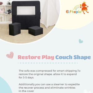 Elftopia Modular Kids Sofa,Toddler Couch Foam Armchair for Kids, Children Convertible Plush Sofa Play Set,Fold Out Sofa Bed(Black)