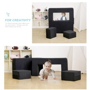 Elftopia Modular Kids Sofa,Toddler Couch Foam Armchair for Kids, Children Convertible Plush Sofa Play Set,Fold Out Sofa Bed(Black)