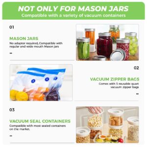 YANOY Electric Mason Jar Vacuum Sealer Kit for Wide Mouth and Regular Mouth Mason Jars, Food Saver Bags & Vacuum Seal Containers, 𝟮𝟬𝟮𝟰 𝐒𝐦𝐚𝐫𝐭 𝐔𝐩𝐠𝐫𝐚𝐝𝐞 - 𝐁𝐥𝐚𝐜𝐤 𝐏𝐫𝐨